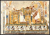 Amenhotep III and Queen Tiye Enthroned Beneath a Kiosk, Tomb of Anen, Nina de Garis Davies, Tempera on paper