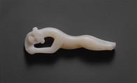 Handle of a Cosmetic Spoon in the Form of a Leopard, Travertine (Egyptian alabaster)