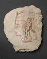 Drawing of a Ramesside King and Two Standing Figures, Limestone, ink