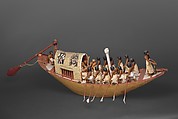 Travelling Boat being Rowed, Wood, paint, gesso, linen twine and linen fabric
