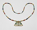 Pectoral and Necklace of Sithathoryunet with the Name of Senwosret II, Gold, carnelian, lapis lazuli, turquoise, garnet (pectoral)
Gold, carnelian, lapis lazuli, turquoise, green feldspar (necklace)