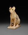 Cosmetic Vessel in the Shape of a Cat, Travertine (Egyptian alabaster), copper, quartz crystal, paint