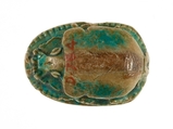 Canaanite Scarab with Two Men and a Lion, Steatite (glazed)
