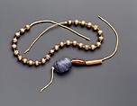 Scarab and Bead Bracelet, Lapis lazuli, carnelian, linen cord