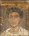 Fragmentary Shroud with a Bearded Young Man, Linen, tempera paint