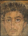 Fragmentary Shroud with a Bearded Young Man, Linen, tempera paint
