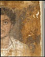 Fragmentary Shroud with a Bearded Young Man, Linen, tempera paint