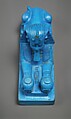 Sphinx of Amenhotep III, possibly from a Model of a Temple, Faience, remains of a travertine (Egyptian alabaster) tenon