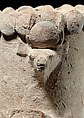 Neck of a cult vessel with the head of a cow, Clay, fired; paint