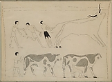 Men Roping a Bull and Driving Cattle, Tomb of Djari, Unknown Copyist [member of the MMA Egyptian Expedition], Ink on Paper