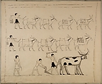 Laden Donkeys and Men Plowing, Tomb of Djari, Unknown Copyist [member of the MMA Egyptian Expedition], Ink on Paper