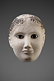 Mask of a woman with her hair rolled back at the forehead and temples, Plaster, paint, glass
