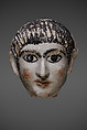 Mask of a man with hair combed forward and a mantle, Plaster, paint