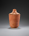 Canopic jar with falcon head, Pottery, paint