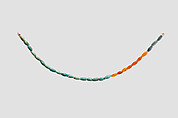String of 27 barrel beads, Carnelian, Egyptian Blue, feldspar