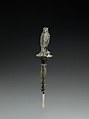 Horus falcon on papyrus stem, Cupreous metal