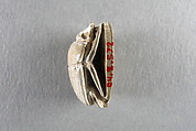 Scarab Decorated with Falcon Flying over Beetle, Steatite, traces of white glaze