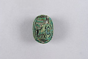Scarab Inscribed with a Wish to Have Children, Green glazed steatite