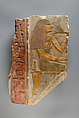 Relief Showing a Seated Woman Smelling the Blossom of a Water Lily, Painted limestone