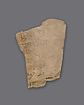 Hieratic ostracon with a list of workmen's names, Limestone, ink