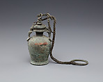 Bottle with stopper and suspension ring, possibly intended for unguent, Bronze or copper alloy