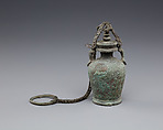 Bottle with stopper and suspension ring, possibly intended for unguent, Bronze or copper alloy