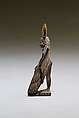 Goddess with gilded sundisk and wings, Wood, gilding