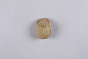 Scarab with sphinx and inscription, Faience