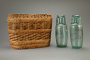 Basket, divided to hold three bottles, Basketry