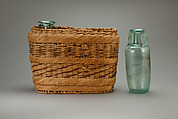 Basket, divided to hold three bottles, Basketry
