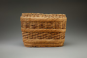 Basket, divided to hold three bottles, Basketry