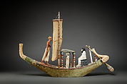Model boat, Plastered and painted wood, linen