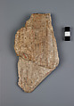 Hieratic ostracon with practice layout for monumental inscription, Limestone, paint