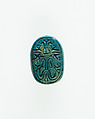 Scarab Inscribed with Hieroglyphs, Dark blue glazed faience