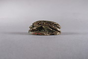 Scarab with Bes and prisoners, Glazed steatite