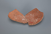 Fragement from a jar with a label identifying contents as honey, Pottery, ink