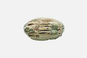 Ring with a bezel in the form of a baboon in a chariot pulled by two lions, Faience