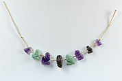 String of 1 squatting ape, 5 Ba birds, and 2 Horus amulets, Lapis lazuli, amethyst, feldspar