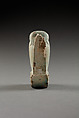 Figure of baboon on a basket and with a pillar, the shebet offering, Faience