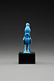 Horus amulet in the shape of a falcon with the double crown, Faience