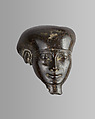 Head with tripartite wig, probably from a shabti, Steatite or serpentinite