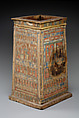 Tall shrine-shaped 'canopic' box, Wood, paste, paint