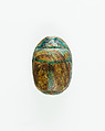 Scarab with Hieroglyphs and Hathor Sistrum, Green glazed steatite