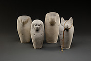 Dummy Canopic Jar with the Head of Duamutef, Limestone, paint, linen