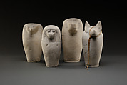 Dummy Canopic Jar with the Head of Duamutef, Limestone, paint, linen