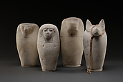 Dummy Canopic Jar with the Head of Duamutef, Limestone, paint, linen