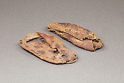 Pair of Child's Slippers, Leather (goatskin); pigments