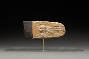 Carved handle of a ceremonial knife with part of the ripple-flaked knife, Ivory, flint