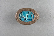 Scarab in a Ring Bezel, Blue glazed steatite, silver