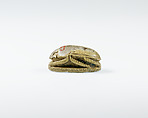 Scarab Depicting Ramesses II Smiting a Captive Before the God Ptah, Glazed steatite